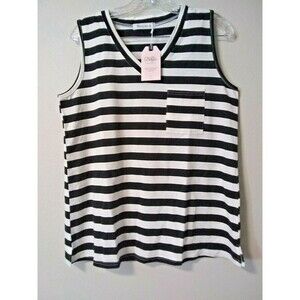 Berryou Tank Tops Stretch V Neck Black/White Stripe Womens Medium